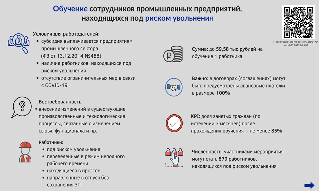 Обучение сотрудников промышленных предприятий, находящихся под риском увольнения.